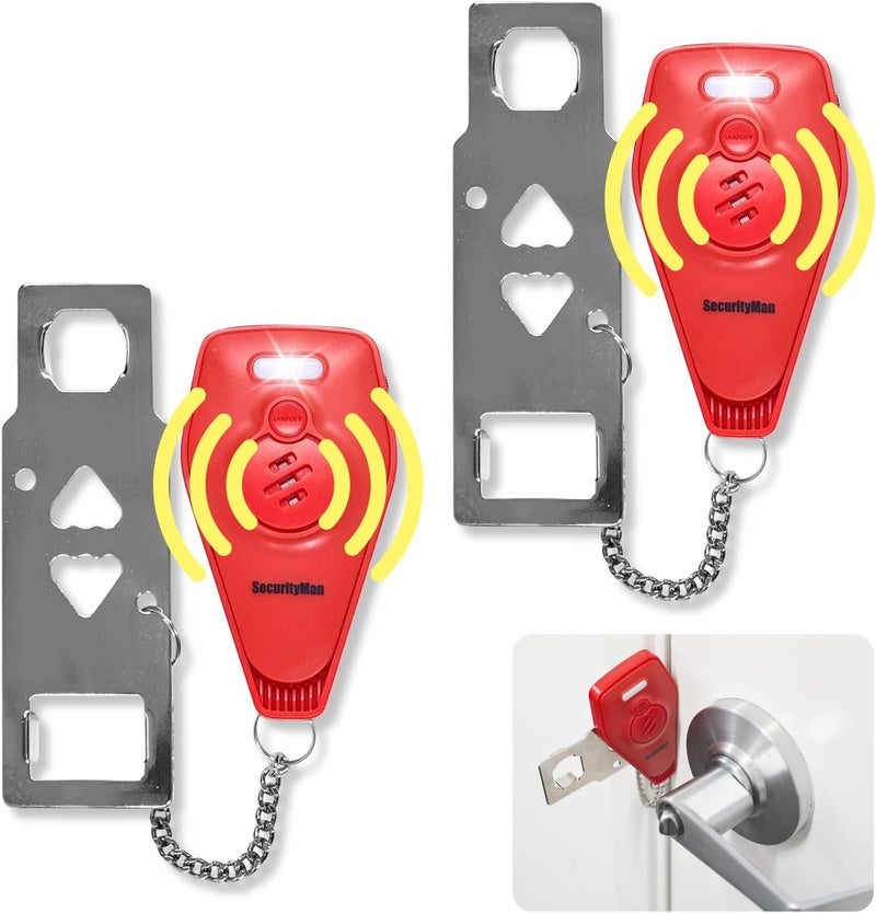 Security Man Portable Door Lock with Alarm (2 Pack) | Hotel Door Locks for Travelers Security | Loud 130dB Door Security Device for Hotel Room, Apartment Home, & Travel Safety Inside - Image 1